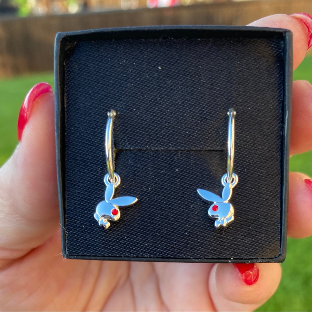 Playboy Bunny Earrings Silver Red Crystal Nib R 33$